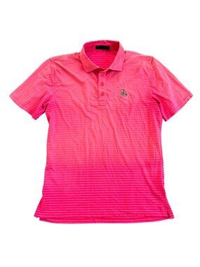 G/Fore Men's Sz Large Twin Eagles Pink Striped Polo Shirt Nylon Blend